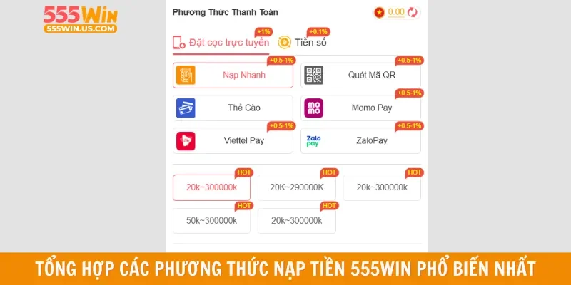 Tổng hợp các phương thức nạp tiền 555win phổ biến nhất